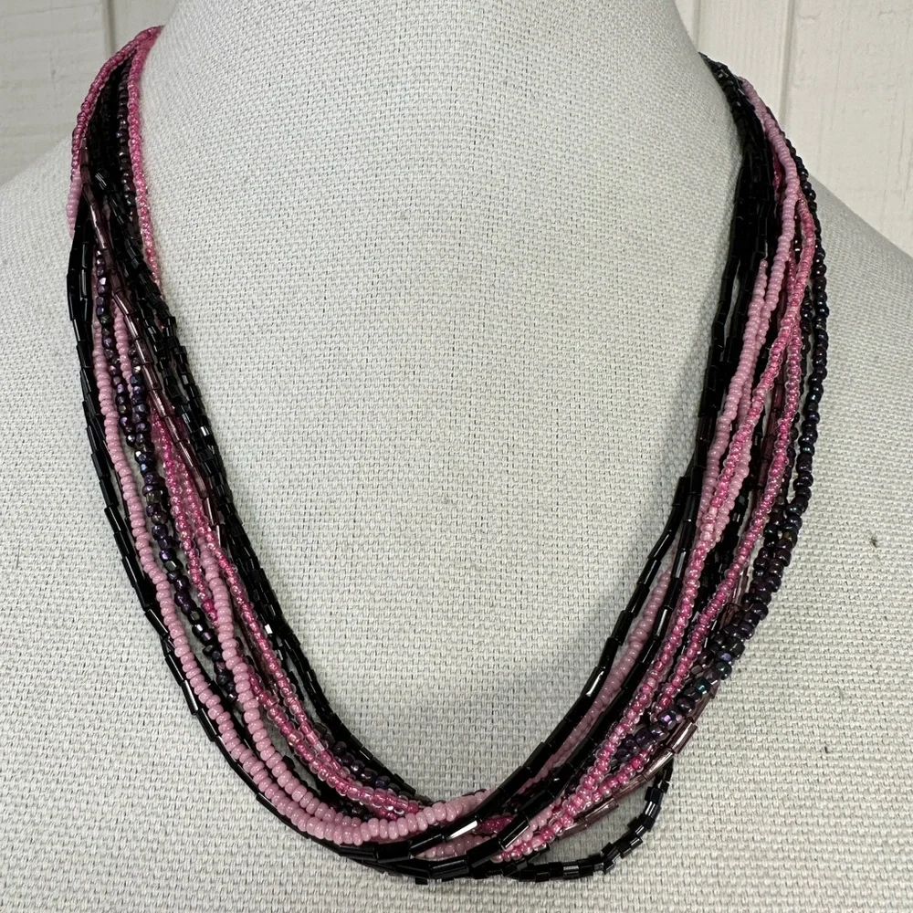 Pink and black multi strand necklace